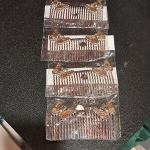 4 Golden Butterfly Pairs On Hair Combs Set